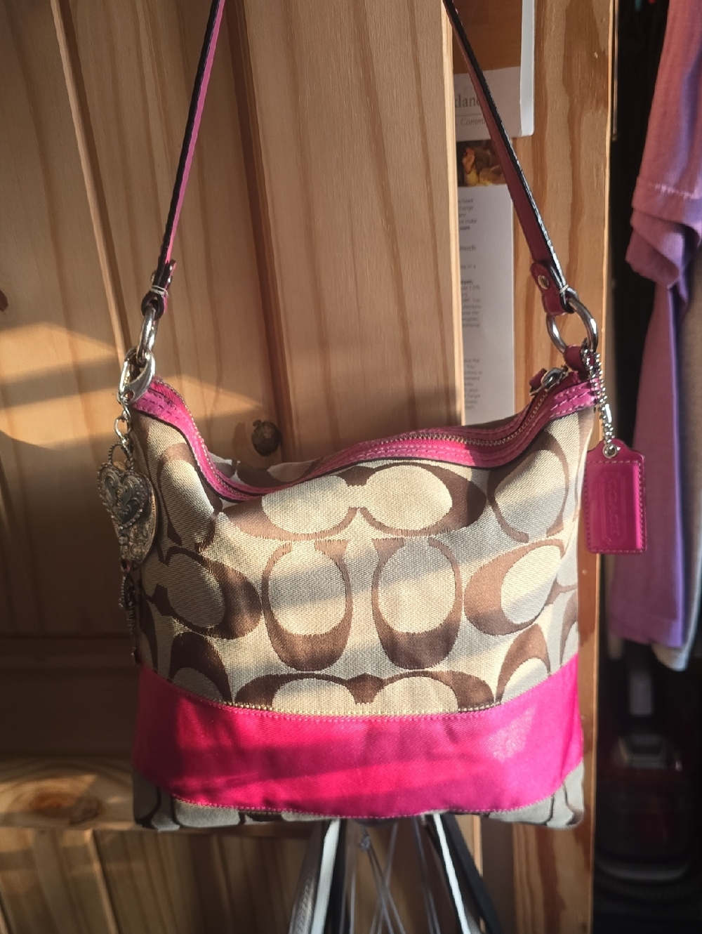 Canvas Signature Hobo Bag with Pink Trim